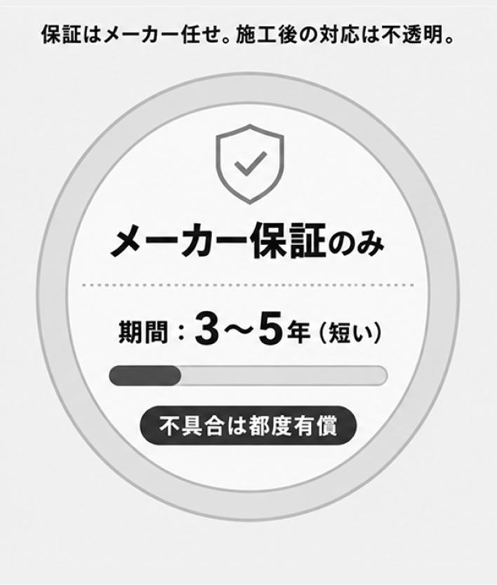 メーカー保証のみ 3~5年（短い）